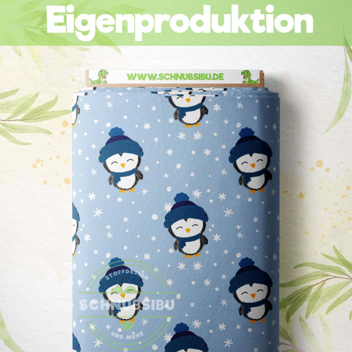 French Terry Winterpinguine blau